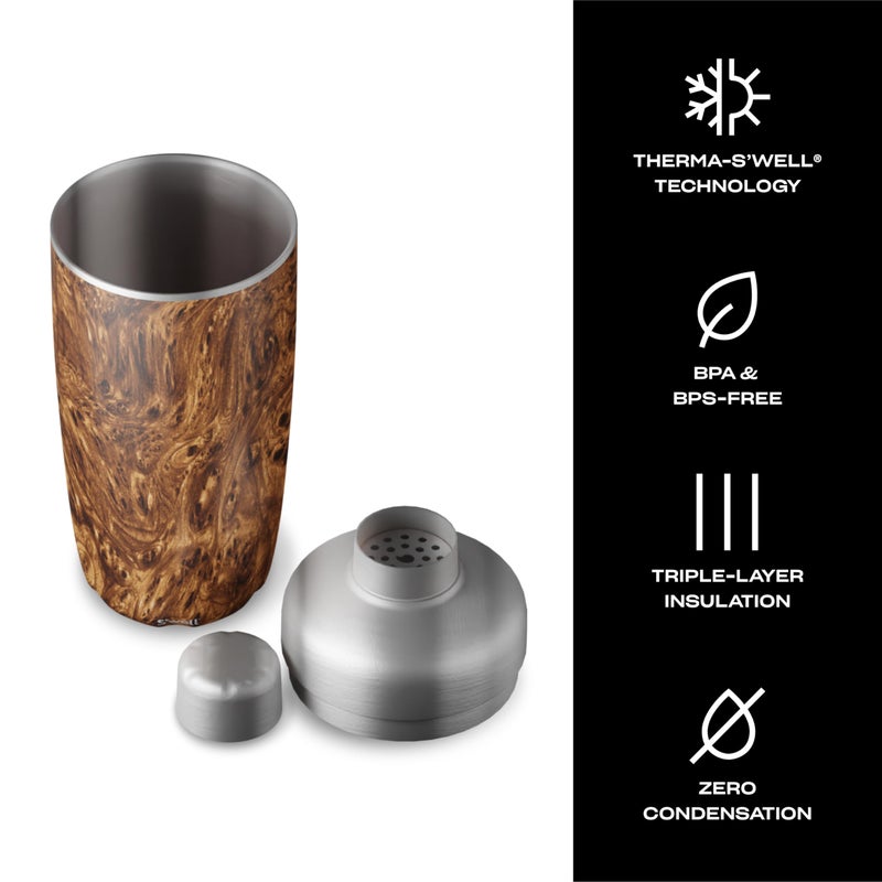 S'well Stainless Steel Shaker Set with Jigger, 18oz, Teakwood, Triple Layered Vacuum Insulated Container Keeps Cocktails Colder for Longer, BPA Free Barware - Image 3